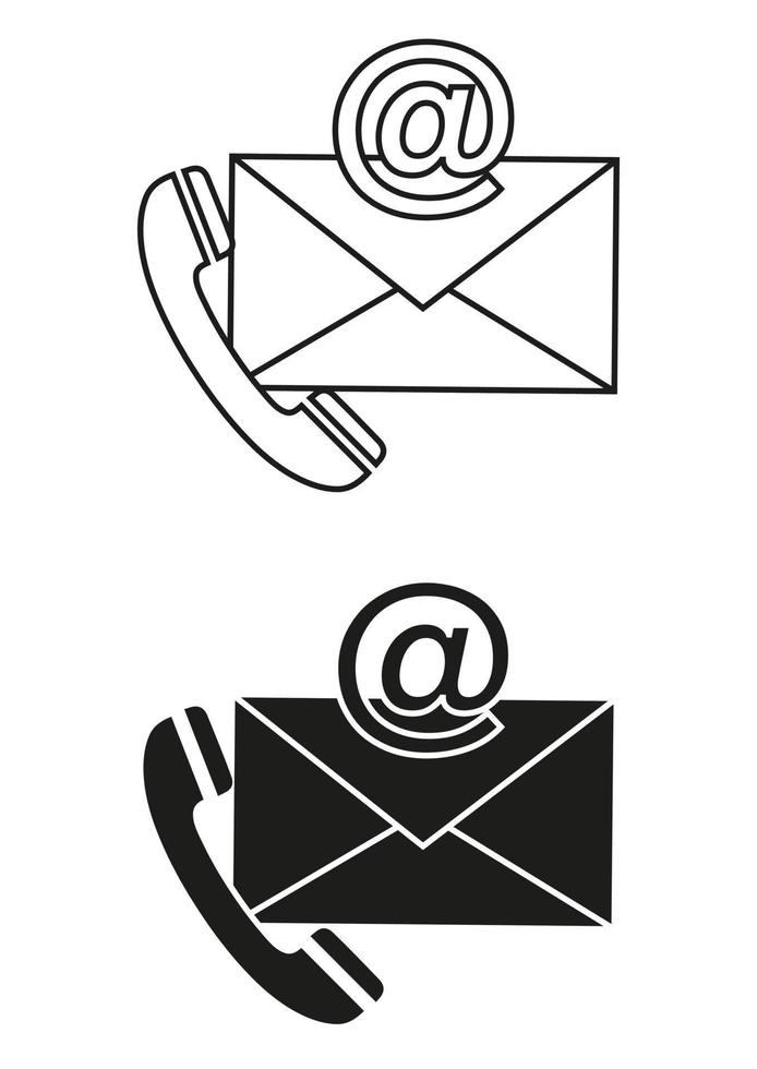 nero e bianca contatto supporto icona piatto design vettore. e-mail e Telefono icona vettore