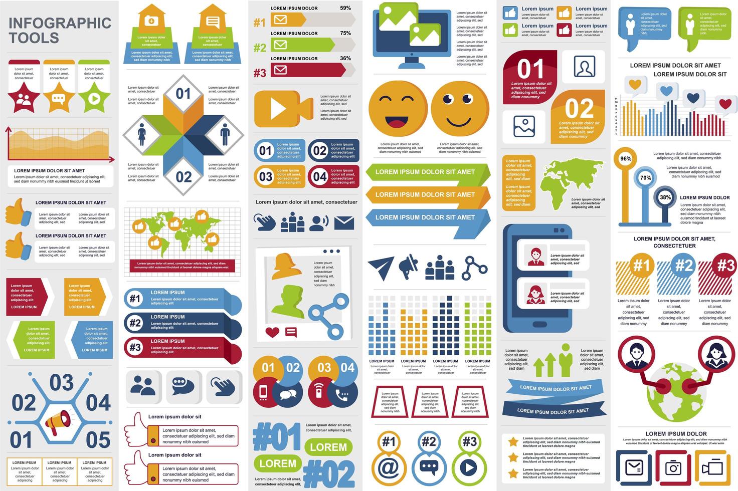 raggruppare elementi di infografica sui social media vettore