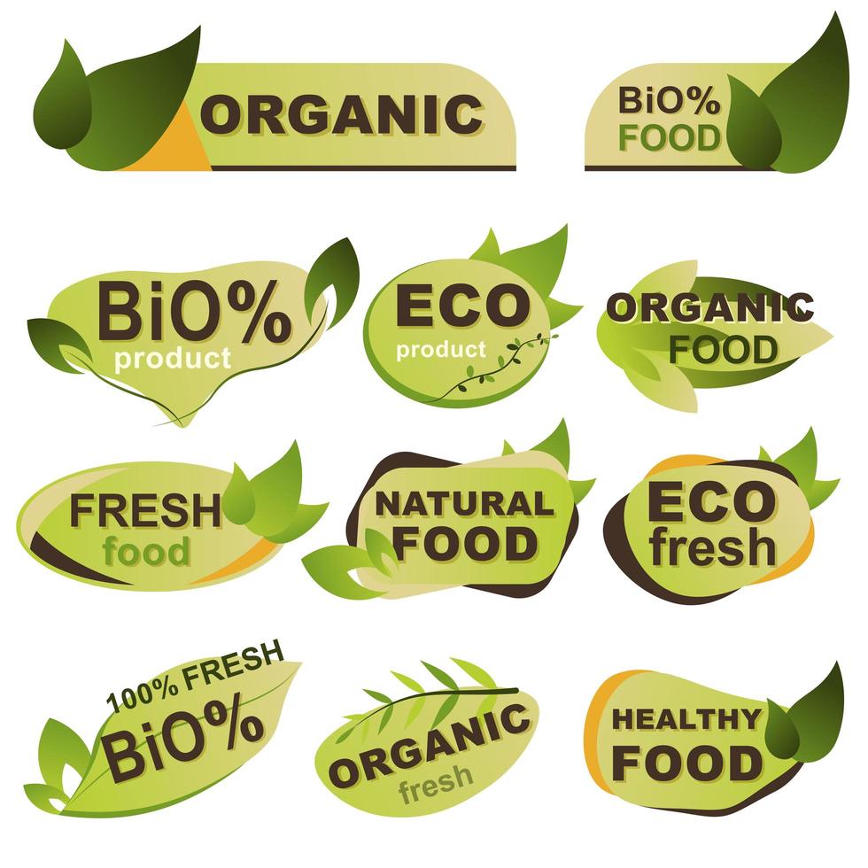 set di badge per alimenti biologici, eco, freschi vettore