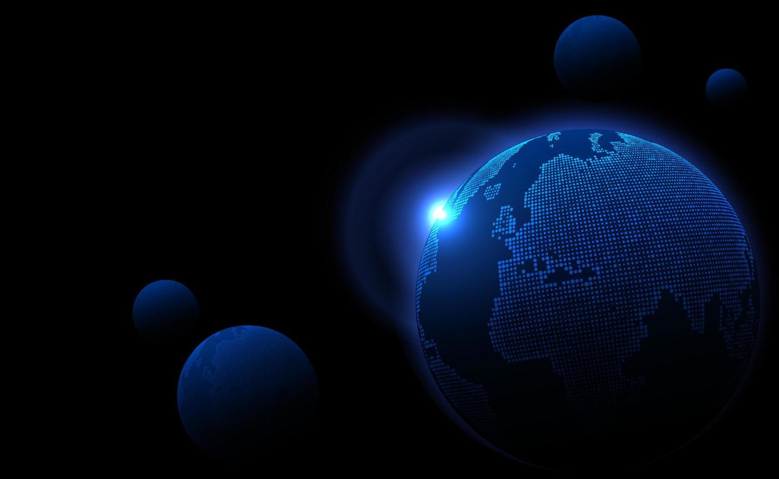 digitale tecnologia In tutto il mondo globale Rete Internet connessione blu sfondo, astratto informatica Tech futuristico pianeta carta geografica mondo, ai grande dati, innovazione 5g senza fili Wi-Fi futuro, illustrazione vettore
