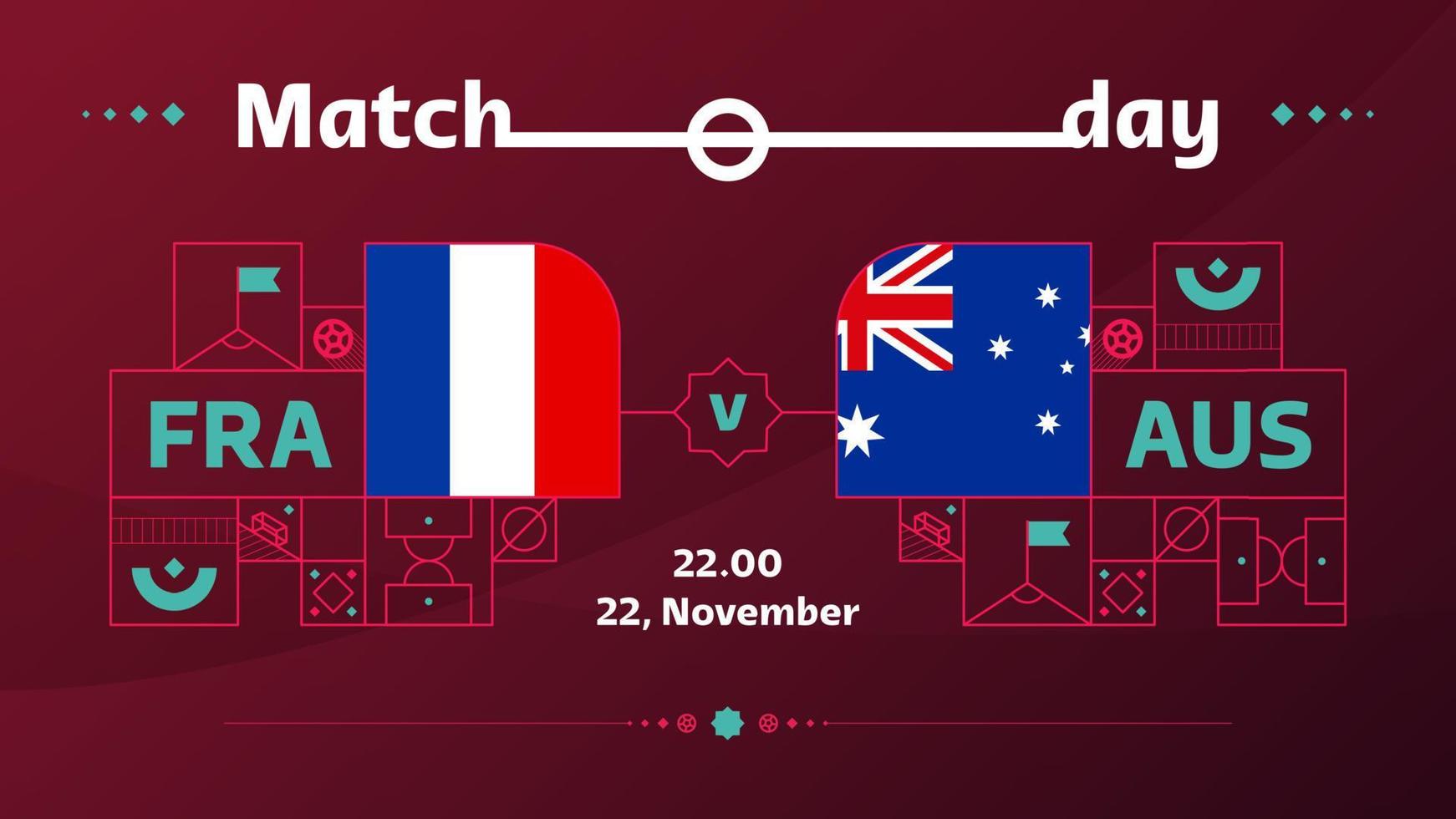 Francia Australia incontro calcio 2022. 2022 mondo calcio concorrenza campionato incontro contro squadre intro sport sfondo, campionato concorrenza manifesto, vettore illustrazione