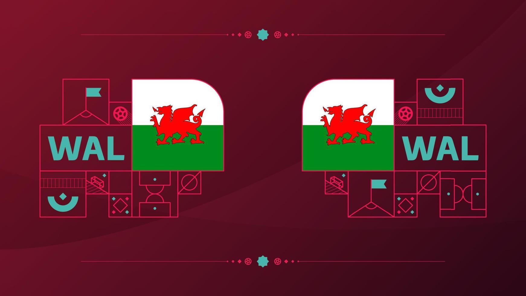 Galles bandiera per 2022 calcio tazza torneo. isolato nazionale squadra bandiera con geometrico elementi per 2022 calcio o calcio vettore illustrazione
