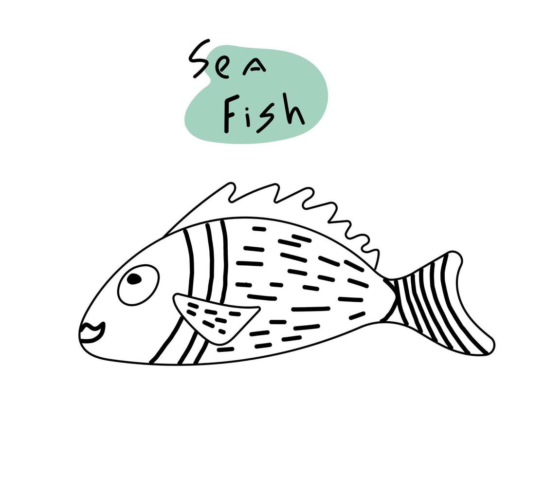 cartone animato mare pesce illustrazione. mare pesce disegnato nel scarabocchio stile. può essere Usato per figli di libri, colorazione libri, cartoline, ragnatela, logo, il tuo design. vettore