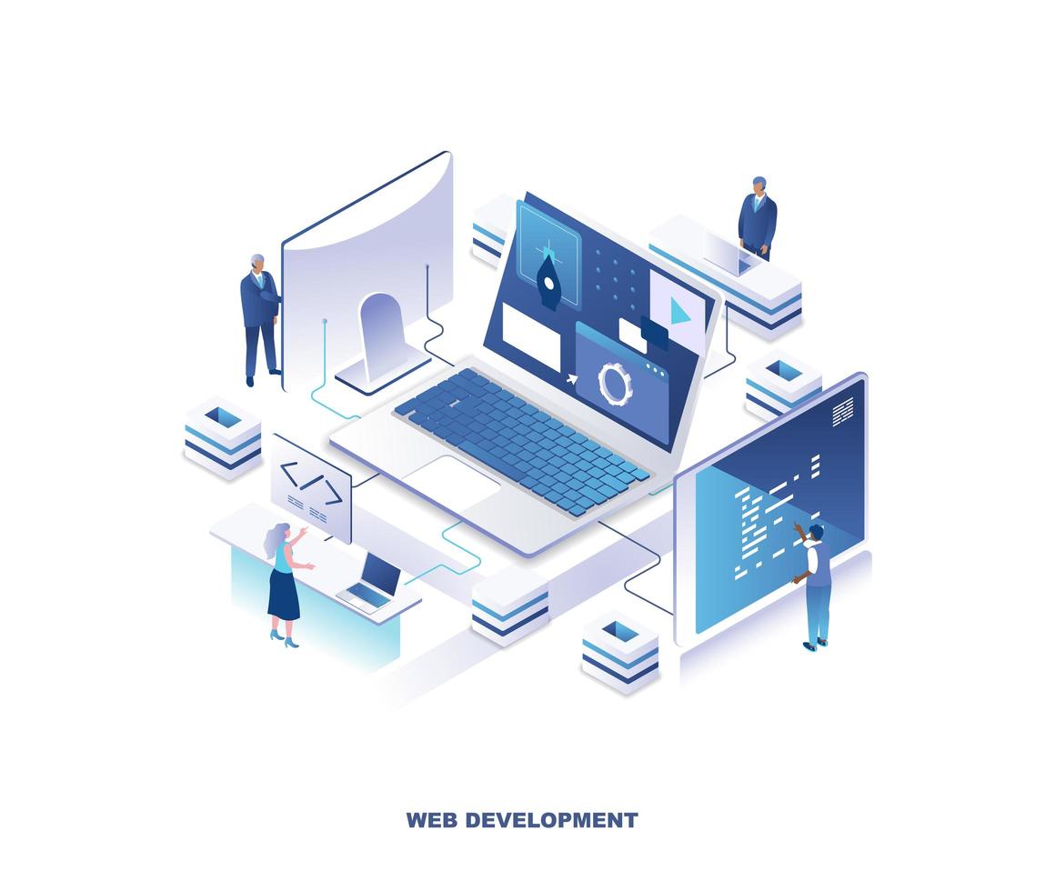 design isometrico front-end e back-end vettore