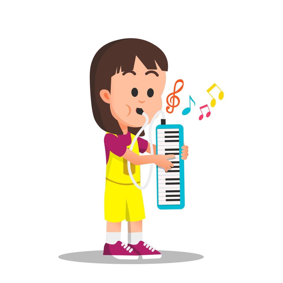 poco ragazza giocando melodica strumento vettore