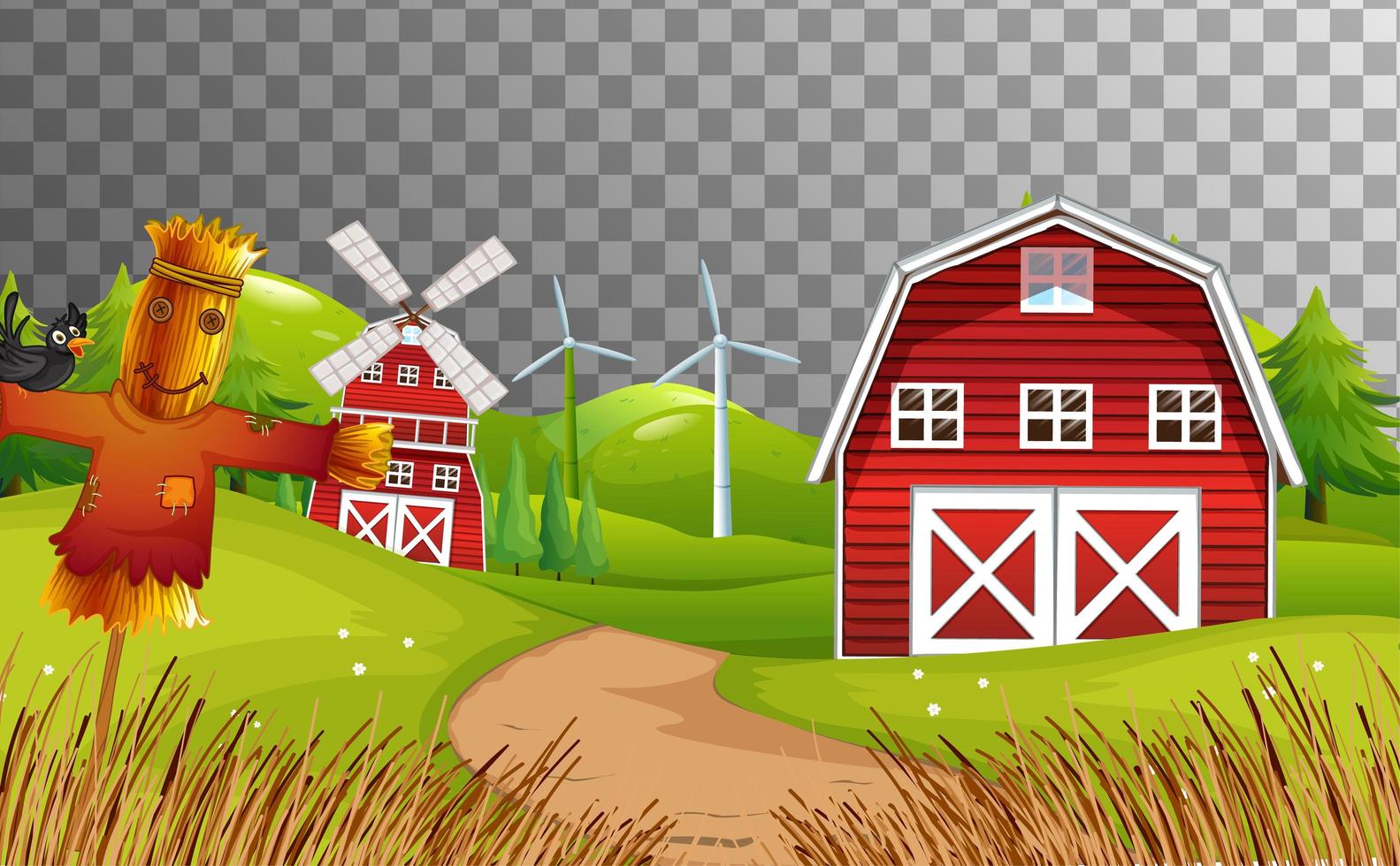 fattoria con fienile rosso e mulino a vento vettore