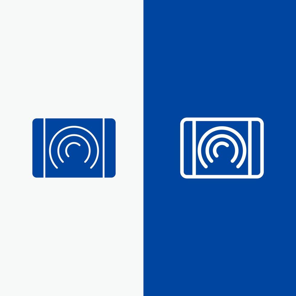 interazione utente toccare interfaccia linea e glifo solido icona blu bandiera vettore