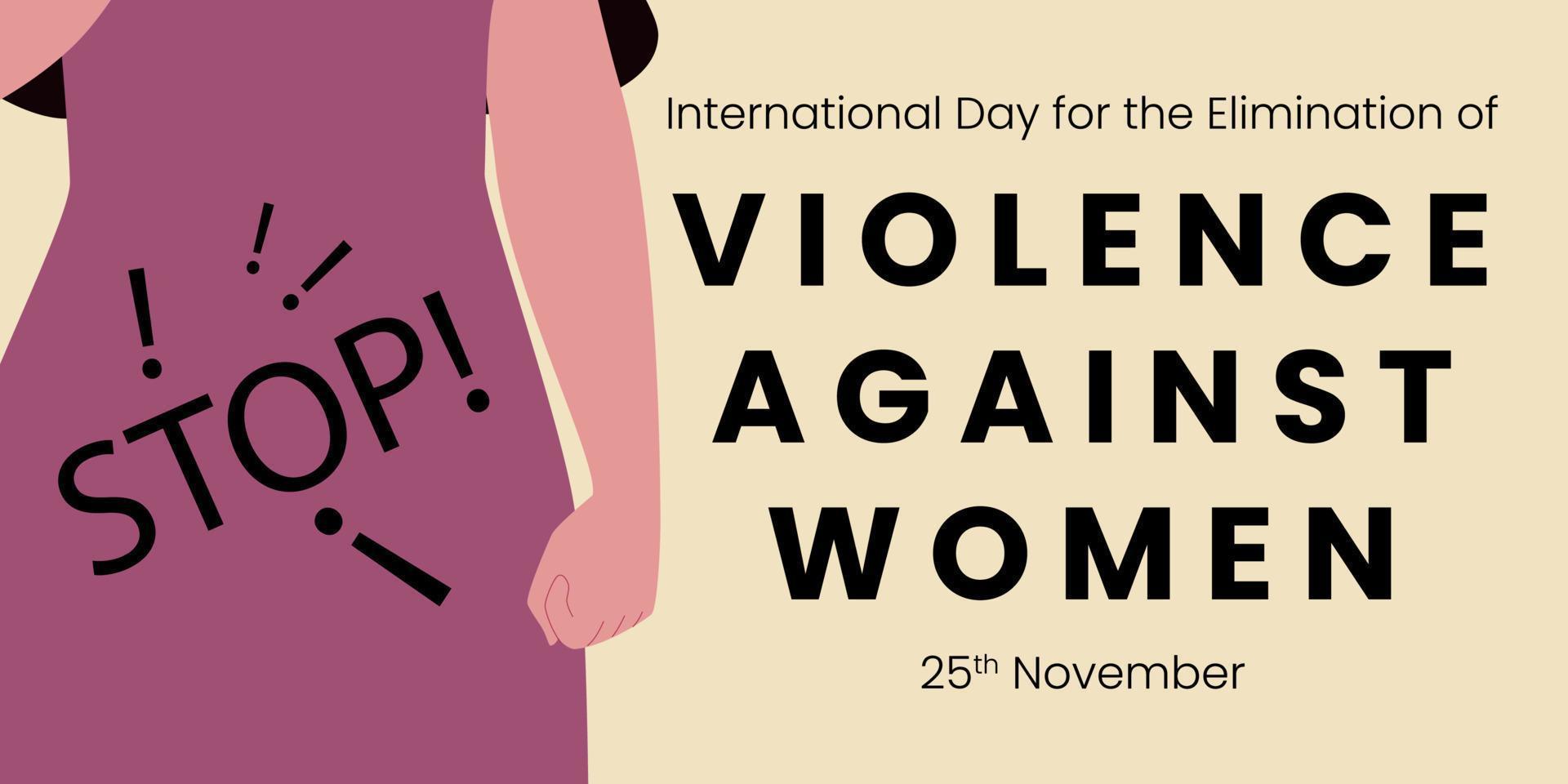 internazionale giorno per il eliminazione di violenza contro donne con un' donna di corpo e mani stretto nel un' cartello di resistenza. vettore