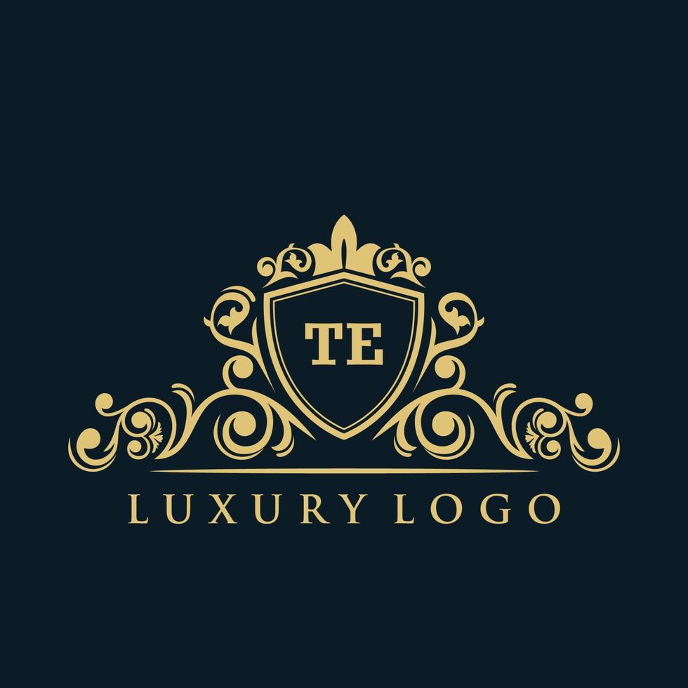 lettera TE logo con lusso oro scudo. eleganza logo vettore modello.