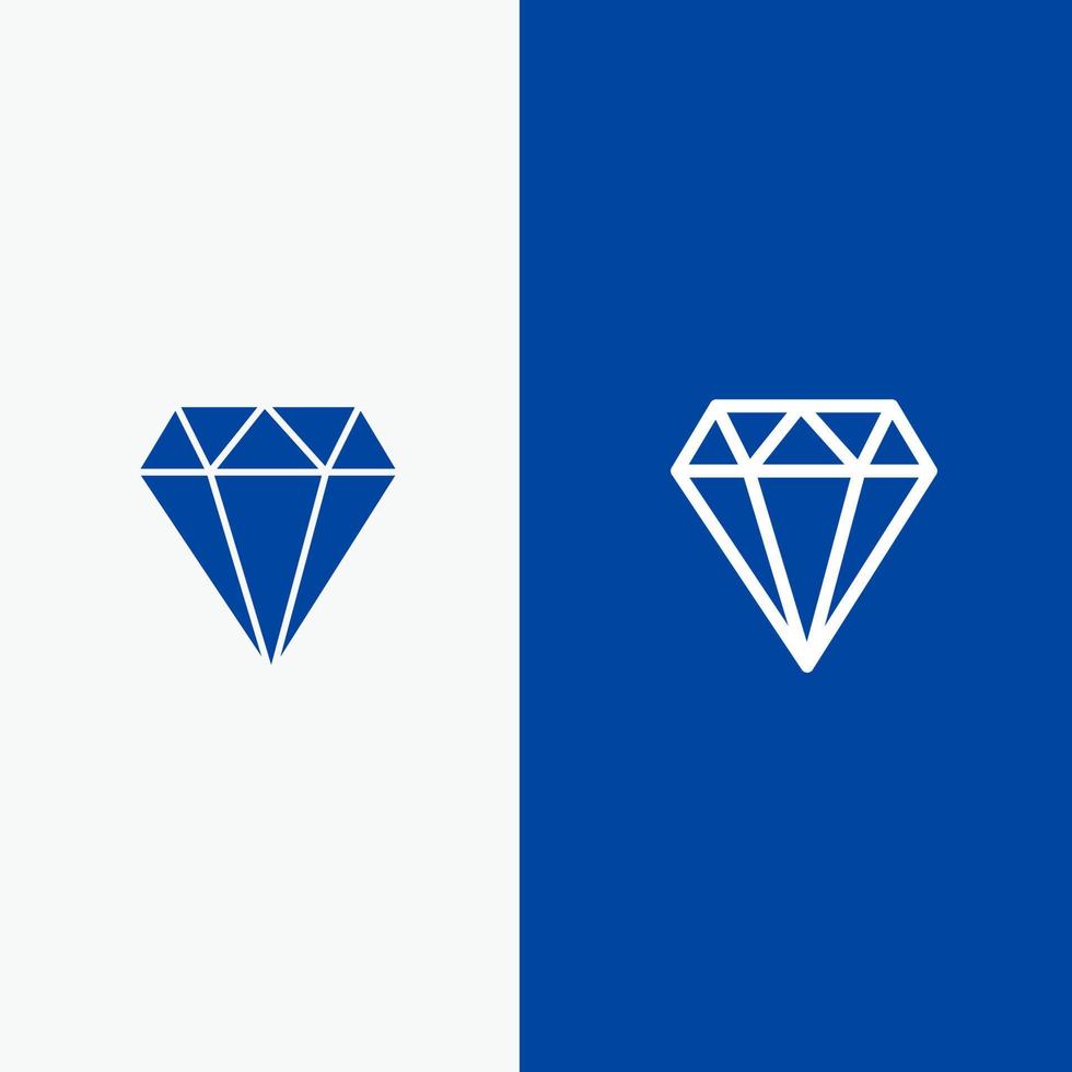diamante gioiello gioielleria gam linea e glifo solido icona blu bandiera linea e glifo solido icona blu bandiera vettore