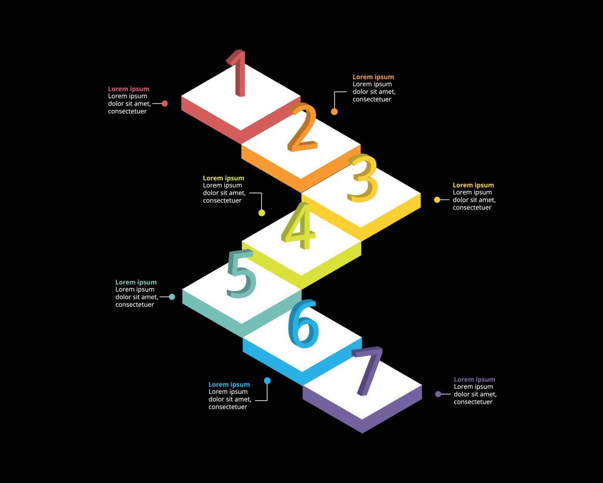 sequenza temporale con numero modello per Infografica presentazione modello con 7 elemento per bandiera vettore