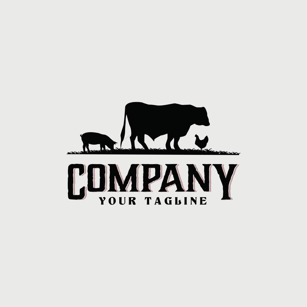 azienda agricola animale retrò logo ispirazione illustrazione concetto vettore