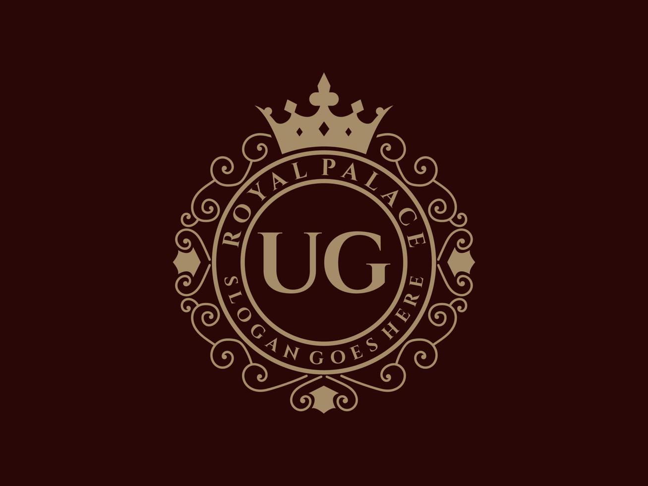 lettera ug antico reale lusso vittoriano logo con ornamentale telaio. vettore
