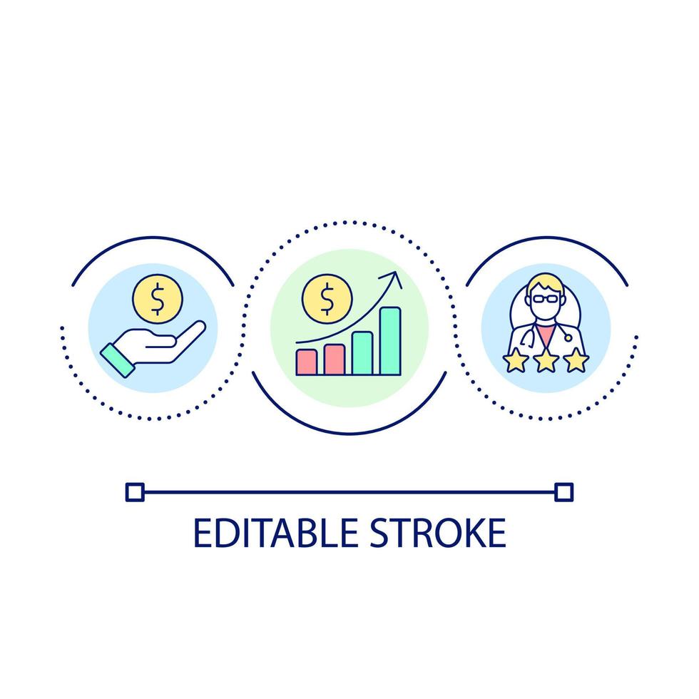 più alto salario per qualificato medico professionisti ciclo continuo concetto icona. stipendio per assistenza sanitaria professionisti astratto idea magro linea illustrazione. isolato schema disegno. modificabile ictus. vettore