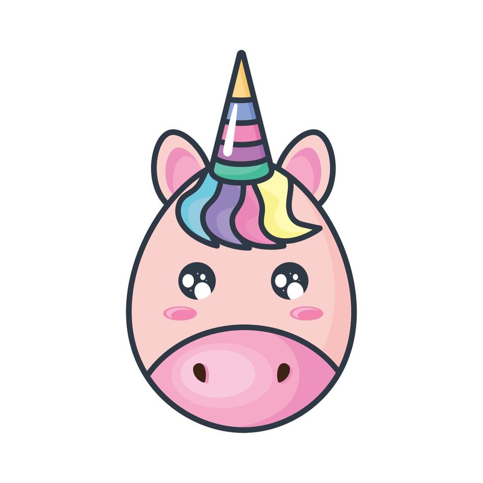 carino unicorno testa kawaii vettore