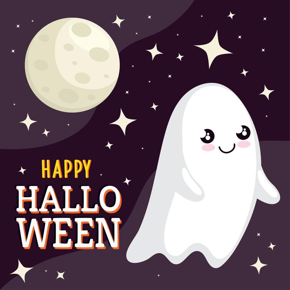contento Halloween lettering con fantasma vettore