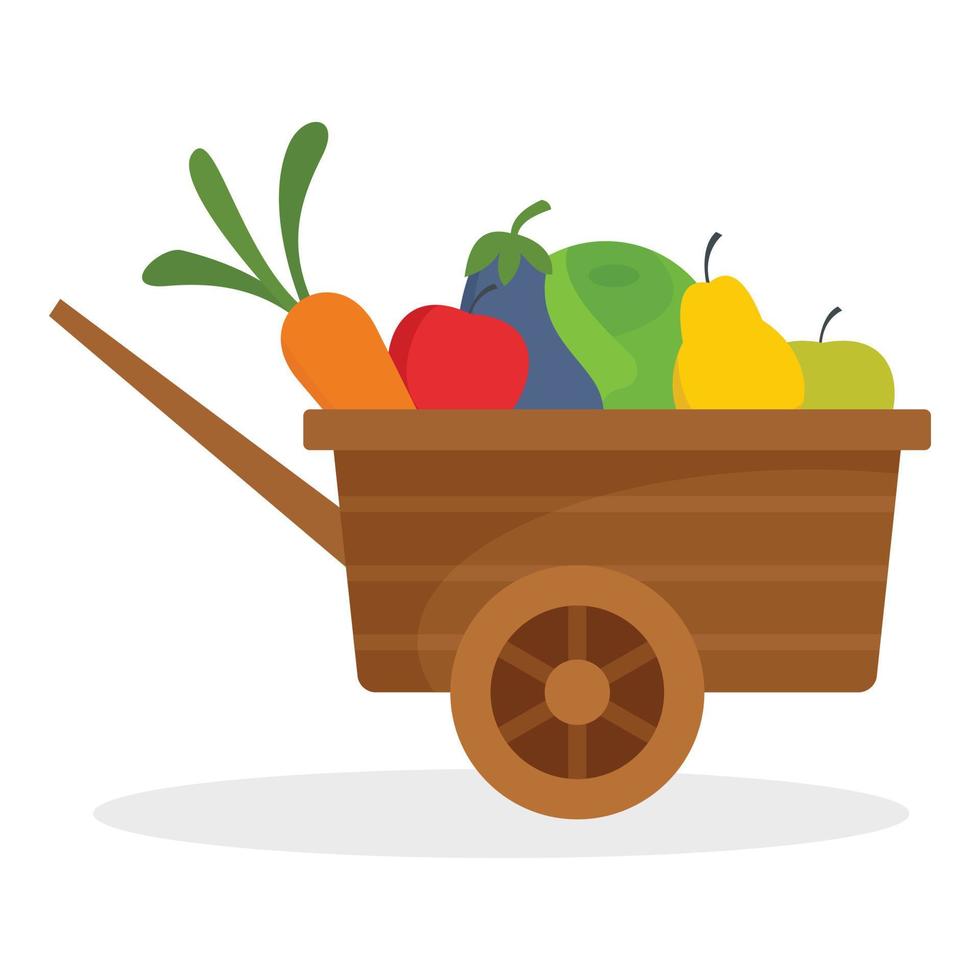 azienda agricola carriola frutta, verdure icona, piatto stile vettore