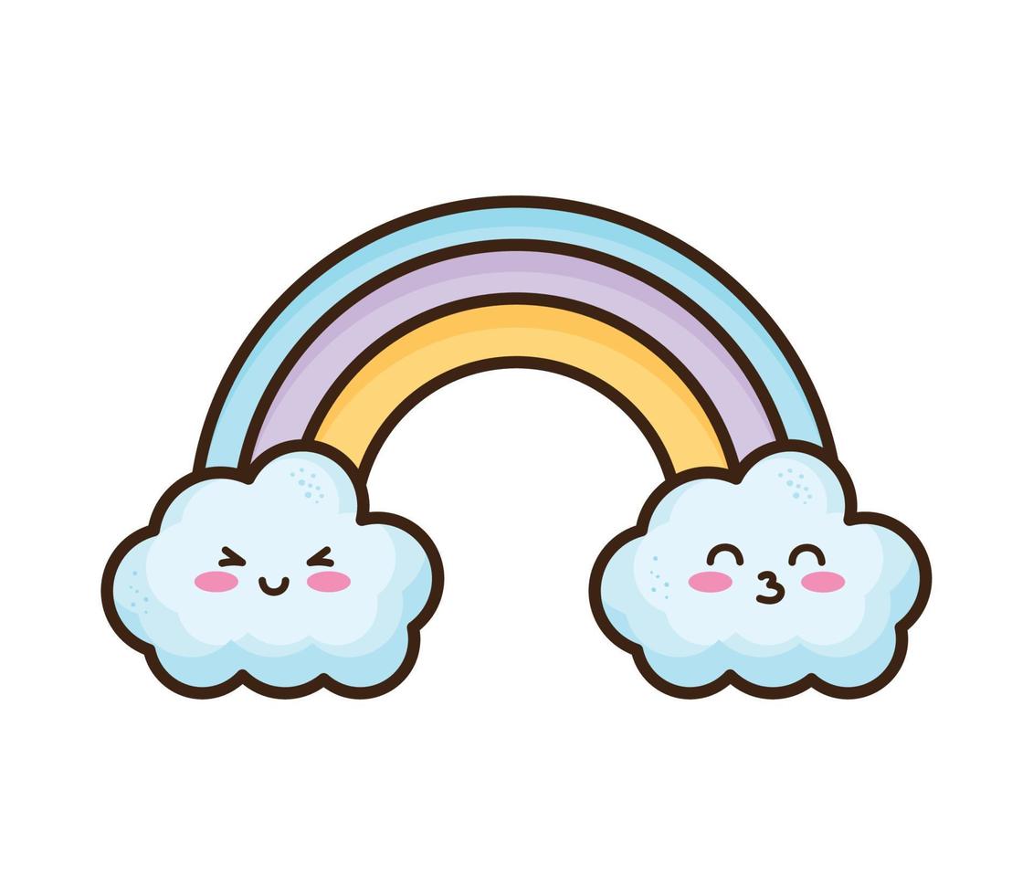 kawaii nuvole e arcobaleno vettore