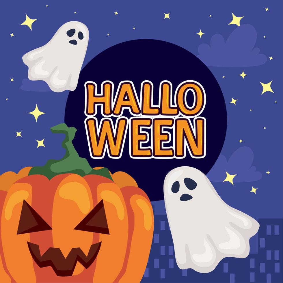 Halloween lettering con fantasmi vettore