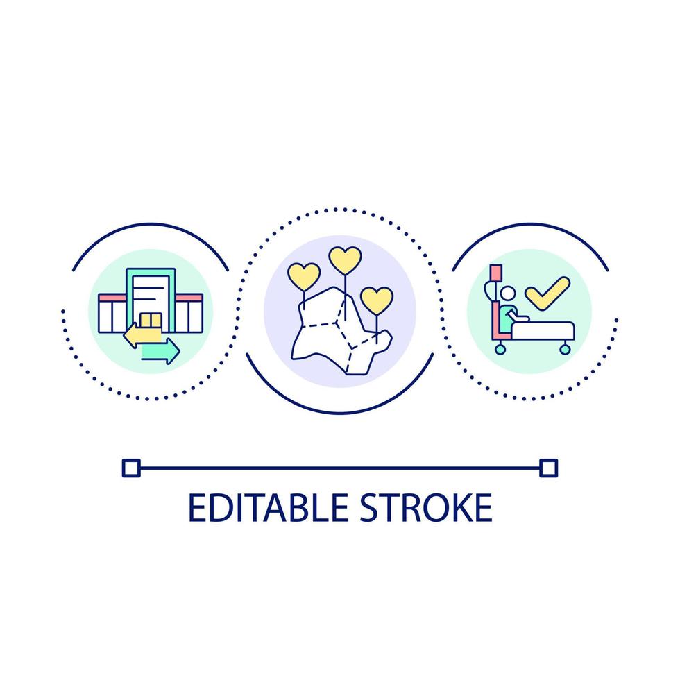 investimento nel pubblico ospedali ciclo continuo concetto icona. pubblico Salute cura sistema miglioramento astratto idea magro linea illustrazione. isolato schema disegno. modificabile ictus. vettore