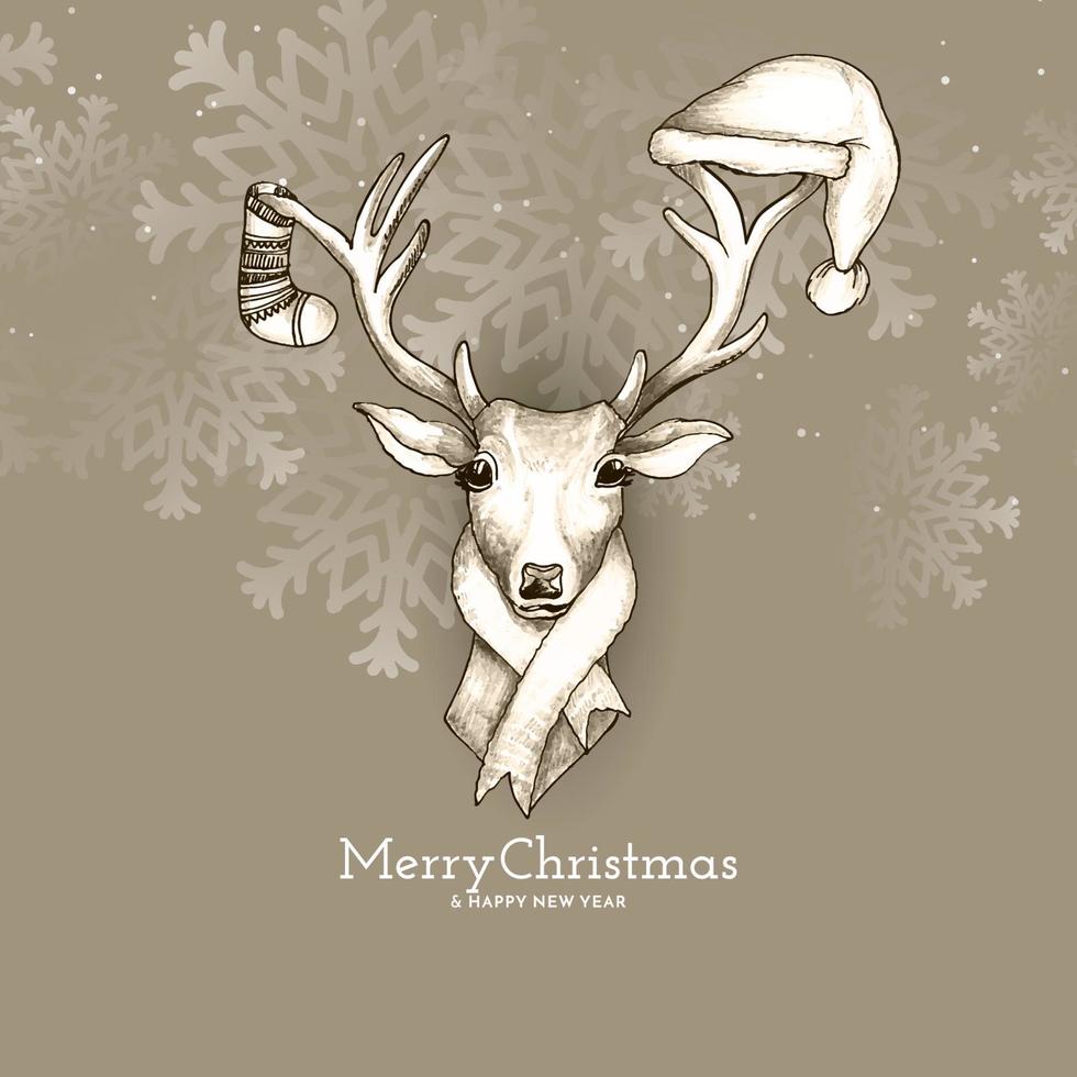 allegro Natale Festival elegante saluto sfondo con renna vettore