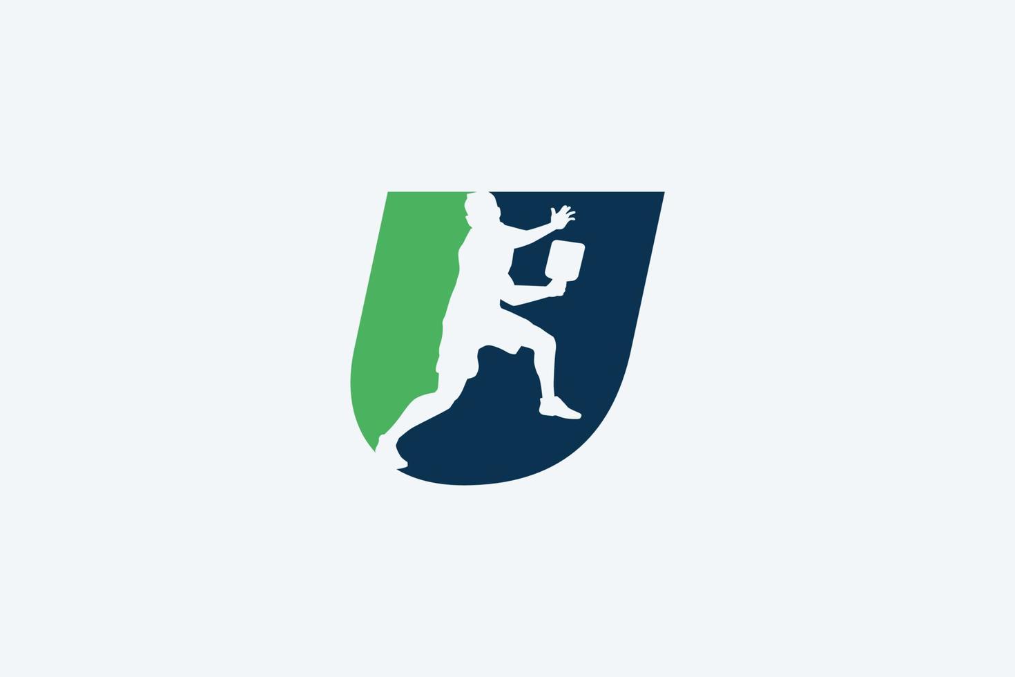 pickleball logo con un' combinazione di lettera u e silhouette di un' pickleball giocatore vettore