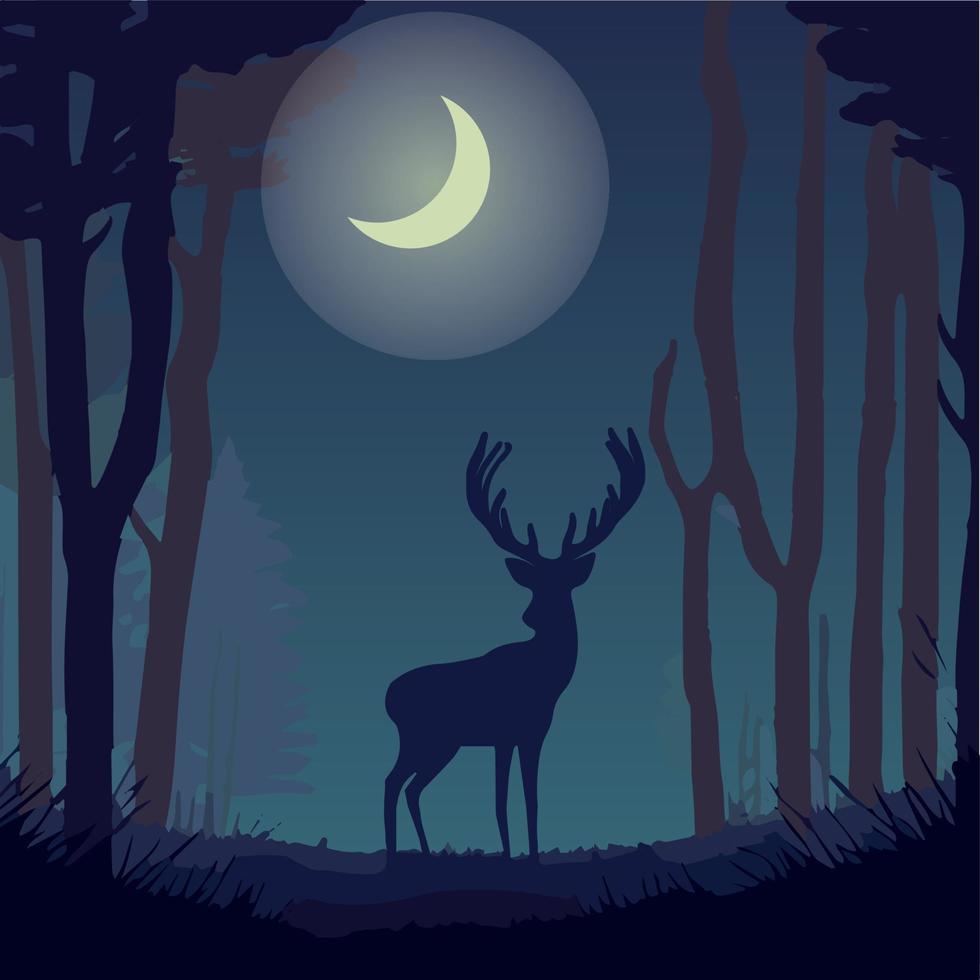 silhouette di un' cervo, cervo nel il notte. bellissimo vettore arte illustrazione.