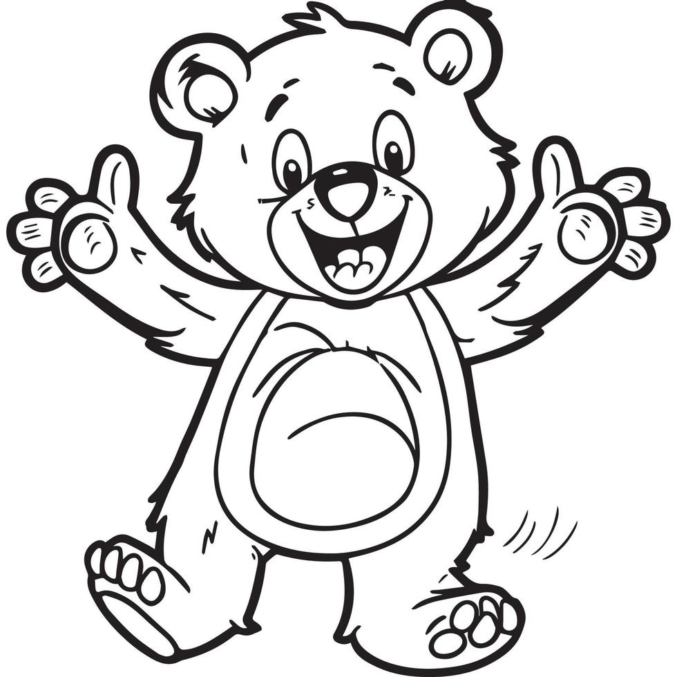 contento orsacchiotto orso giocando fuori. colorazione libro per bambini. cartone animato schema illustrazione vettore
