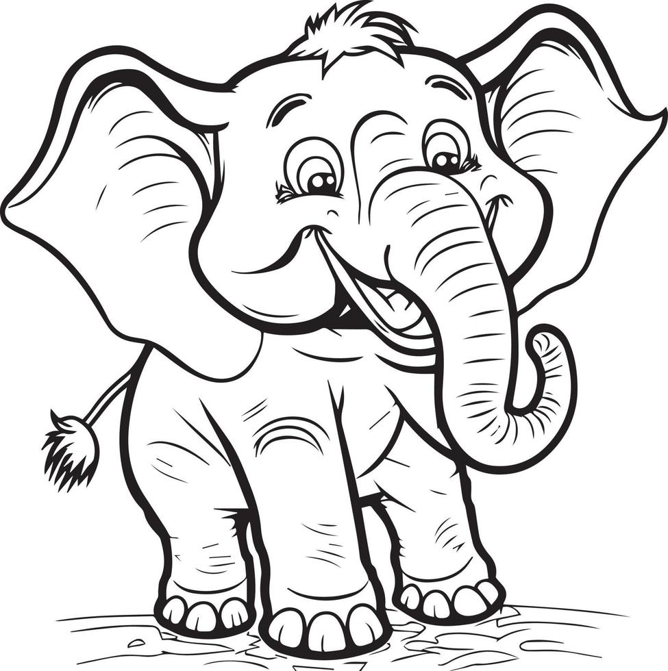 carino contento cartone animato elefante schema vettore illustrazione.adorabile zoo animale per colorazione libro.