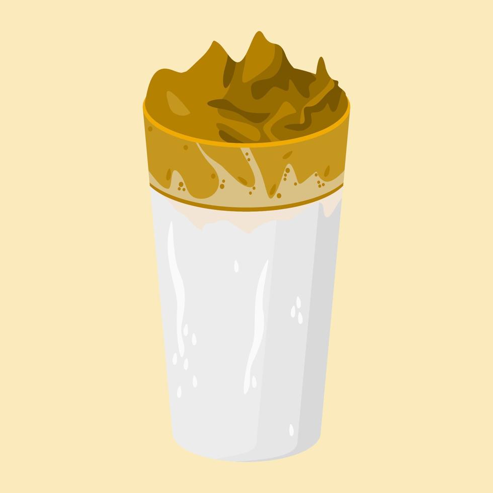 modificabile superiore lato Visualizza ghiacciato coreano dalgona caffè vettore illustrazione nel lungo bicchiere boccale per bar e bevanda relazionato design