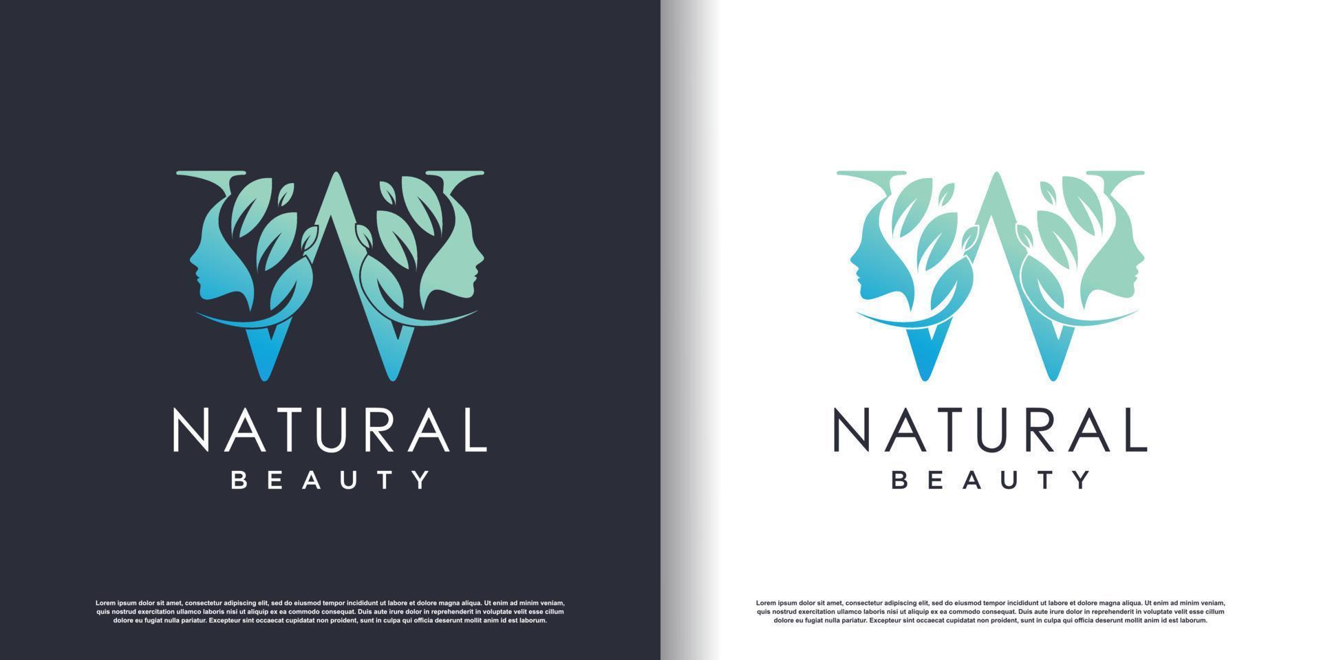 natura bellezza logo modello con lettera w concetto premio vettore