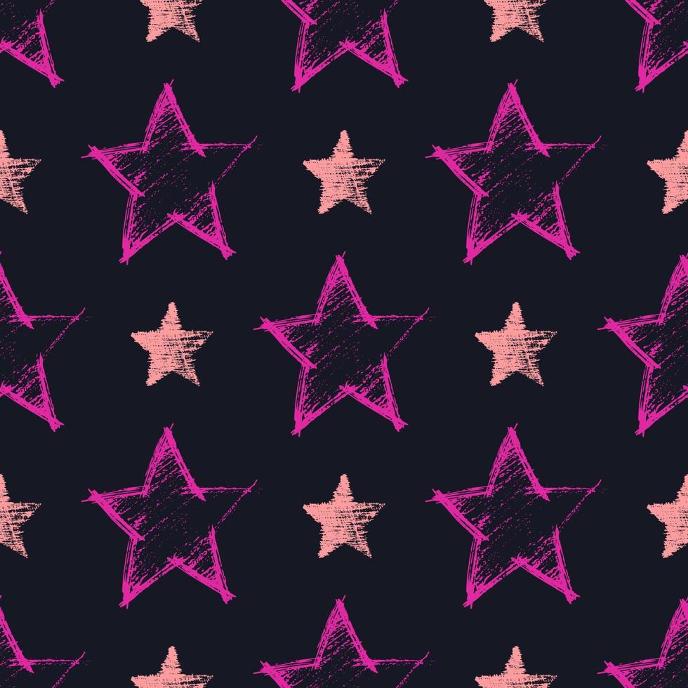 senza soluzione di continuità modello con mano disegnato rosa stelle su buio sfondo. astratto grunge struttura. vettore illustrazione