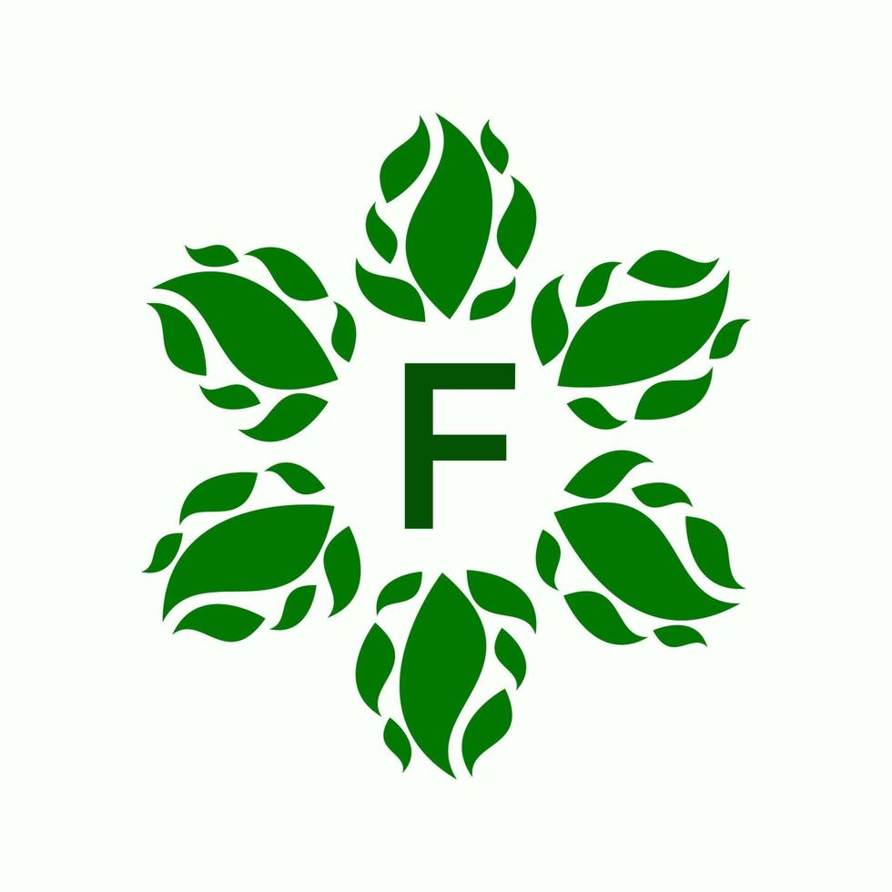 lettera f e design del logo foglia vettore