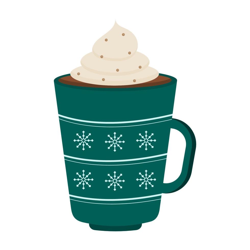 carino inverno boccale con caldo bevande cacao, caffè, cappuccino, arredamento e crema. Natale vacanza caffè tazza per carta, etichetta, invito. vettore