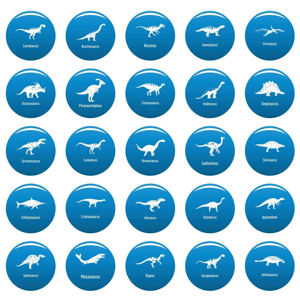 dinosauro tipi firmato nome vettore icone impostato blu, semplice stile