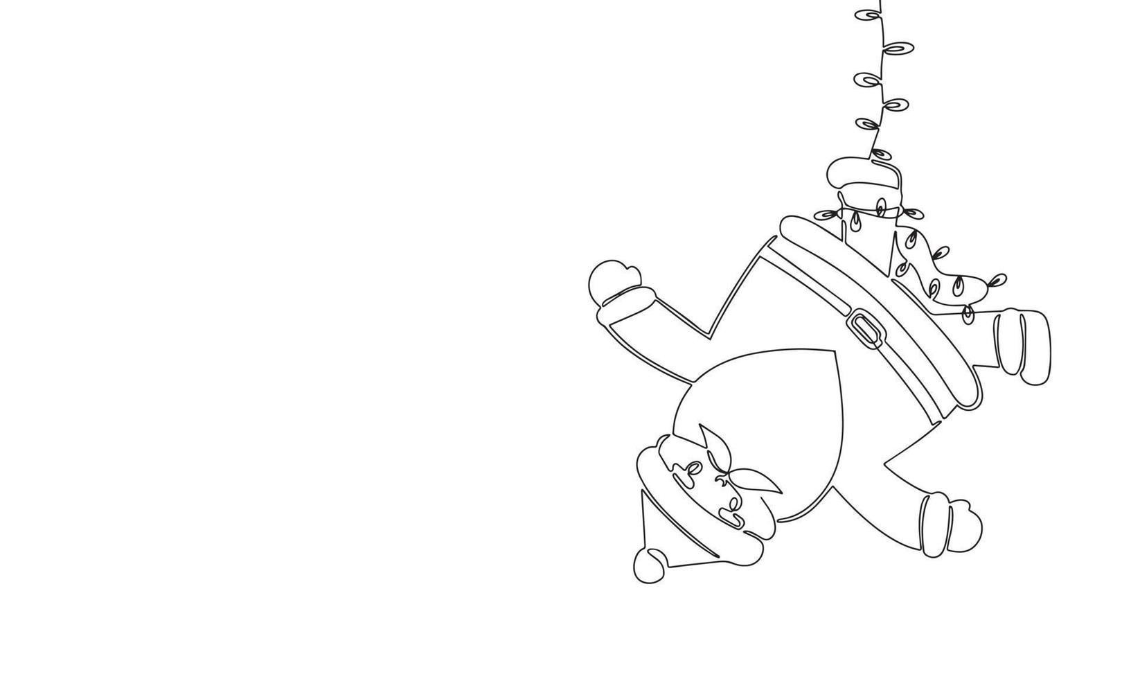 mano disegnare uno continua Santa Claus ingarbugliato nel un' ghirlanda. schema vettore illustrazione.