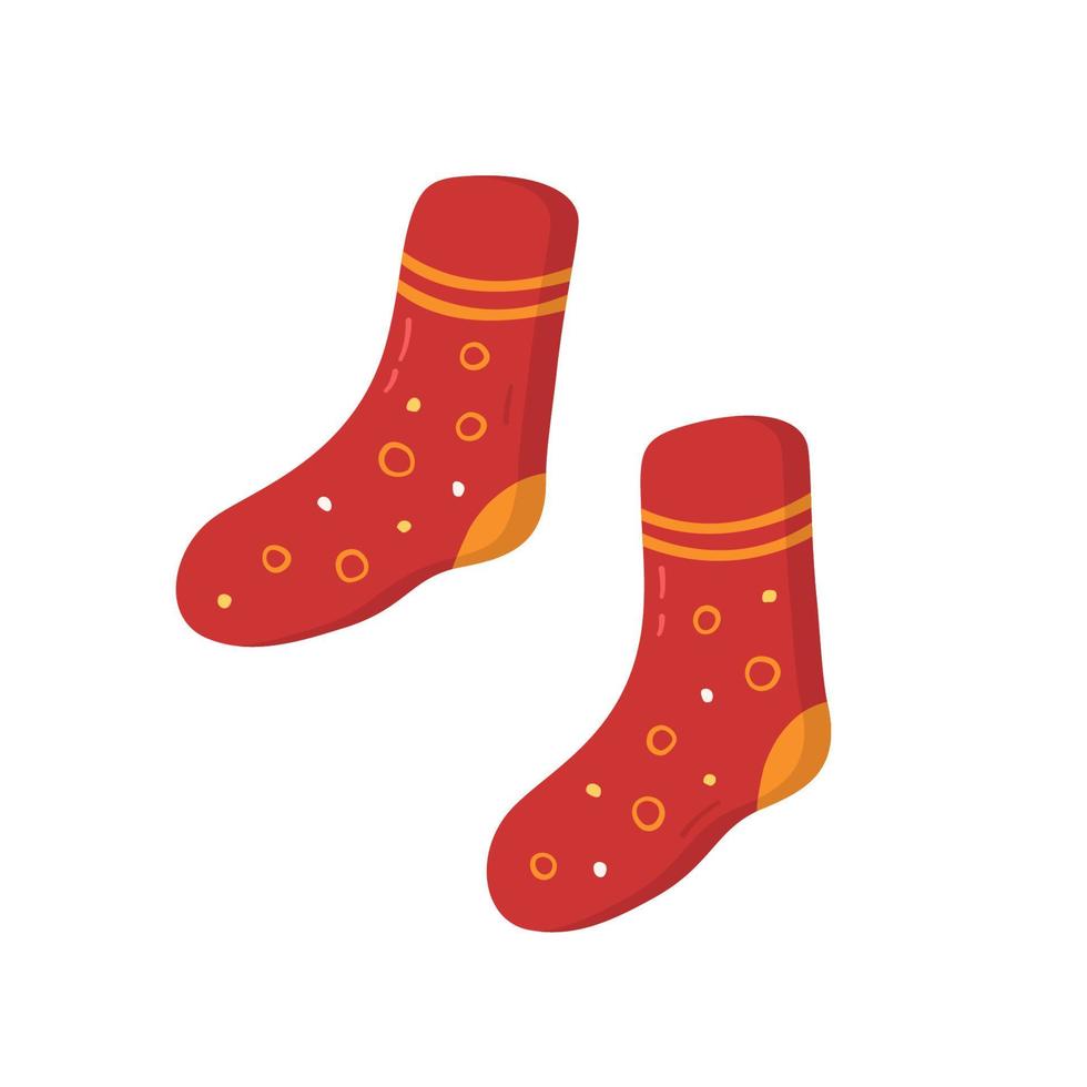 Natale cartone animato calzini. rosso inverno o autunno paio calzini con modelli. vettore illustrazione
