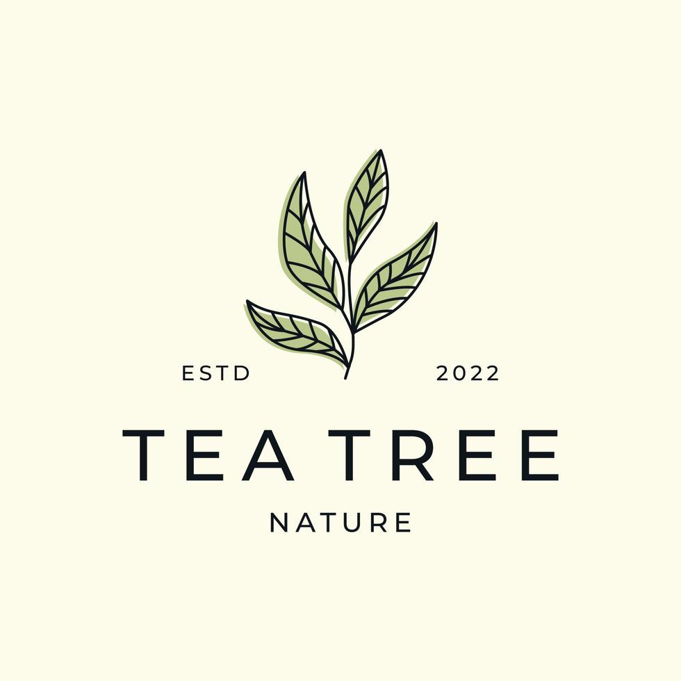 foglia tè linea arte logo vettore modello illustrazione disegno, verde tè icona concetto