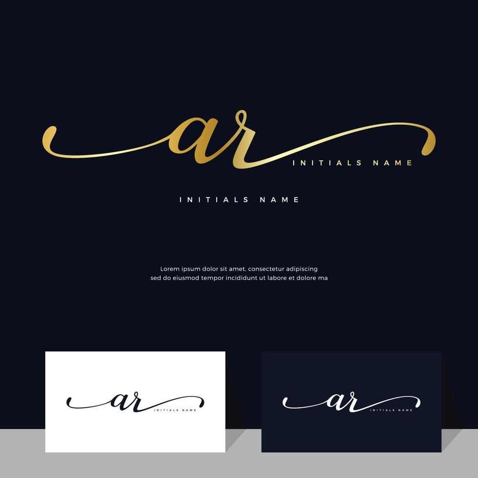 grafia iniziale di lettera ar un' r femminile e bellezza logo design su oro colore. vettore