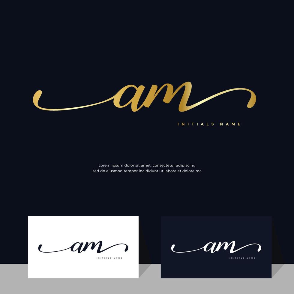 grafia iniziale di lettera am un' m femminile e bellezza logo design su oro colore. vettore