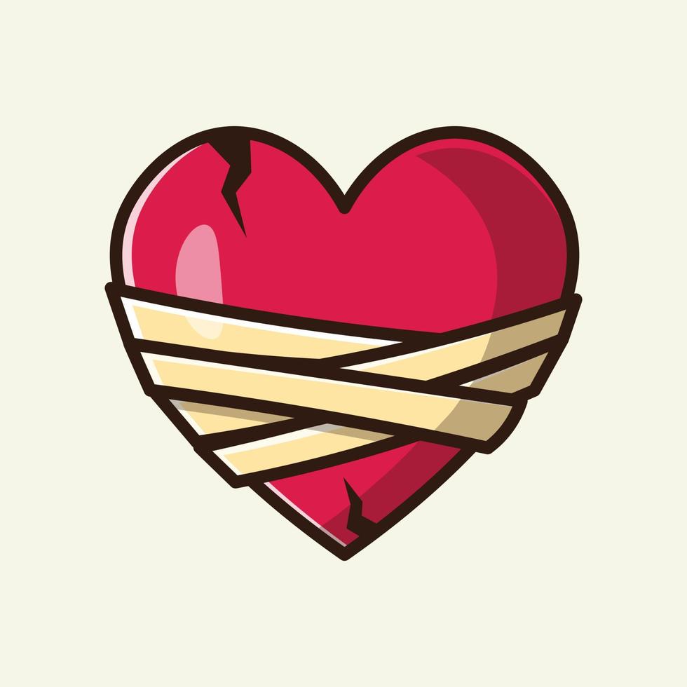 bendato cuore ferita cartone animato icona vettore illustrazione