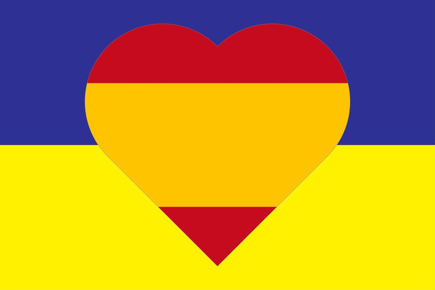 cuore dipinto nel il colori di il bandiera di Spagna su il bandiera di Ucraina. vettore illustrazione di un' cuore con il nazionale simbolo di Spagna su un' blu-giallo sfondo.