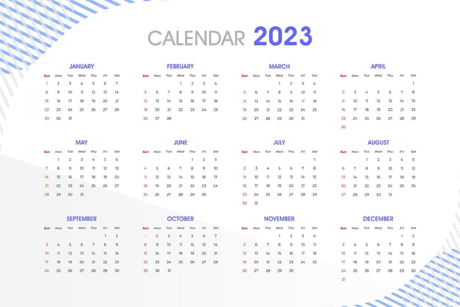 2023 calendario modello, modificabile vettore