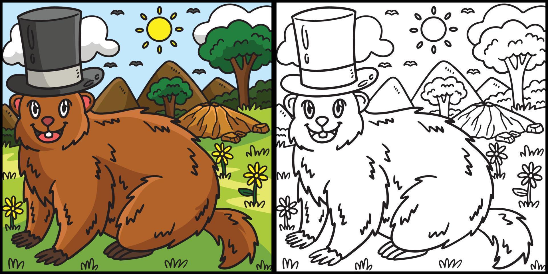 marmotta con superiore cappello colorazione pagina illustrazione vettore