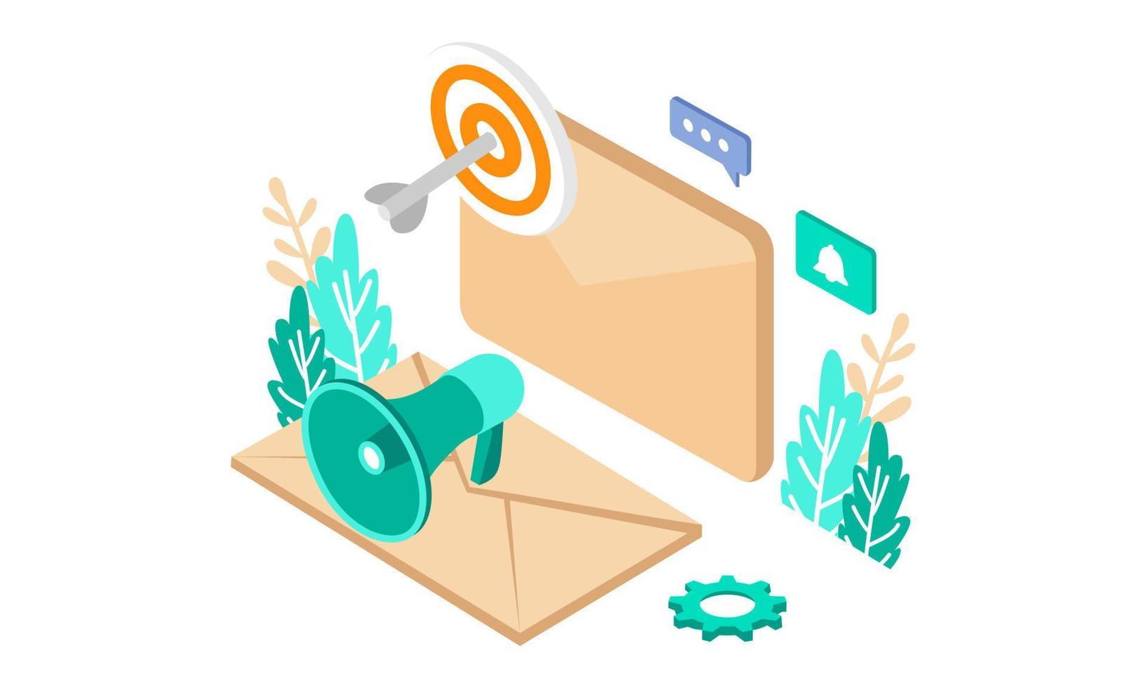 e-mail marketing isometrico campagna vettore illustrazione