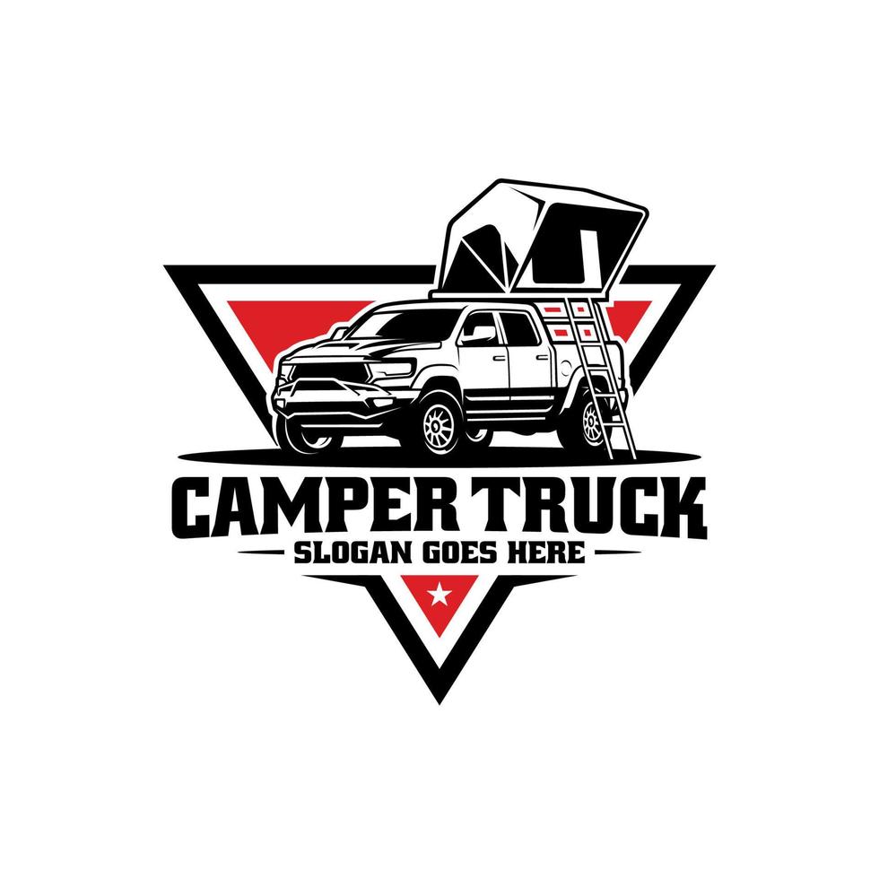 camion camper con tenda sul tetto illustrazione logo vettoriale