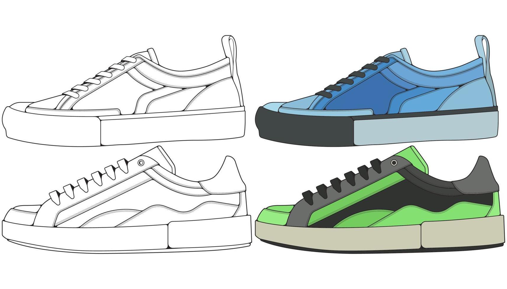 impostato via sneaker scarpa . concetto. piatto design. vettore illustrazione. scarpe da ginnastica nel piatto stile.