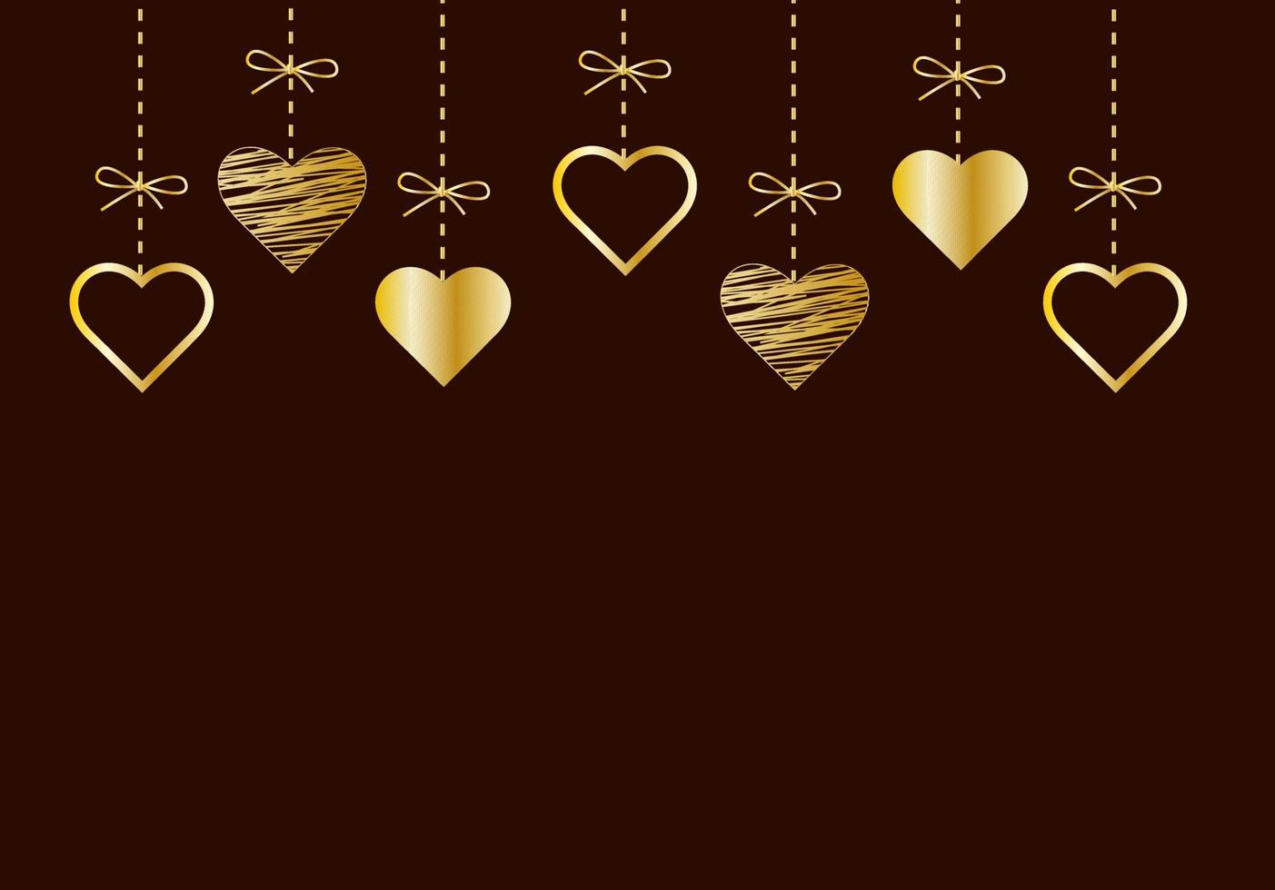 vettore saluto carta per san valentino giorno con sospeso brillare cuore forma. oro cuore su nero sfondo. semplice classico disegno.vettore illustrazione
