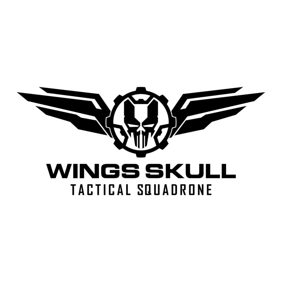 Ali Ingranaggio cranio militare tattico squadrone logo design modello vettore