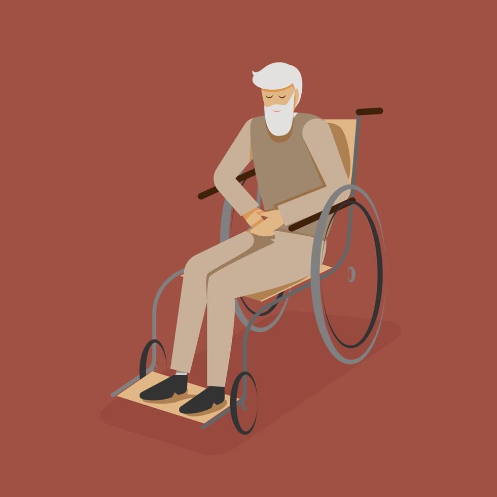 dai capelli grigi nonno nel un' sedia a rotelle vettore
